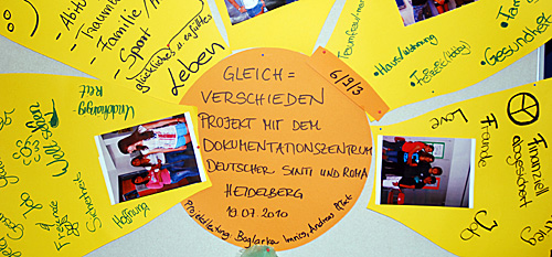 Gelbe Klebezettel, auf der Teilnehmerinnen und Teilnehmer verschiedene Ideen und Gedanken notiert haben.