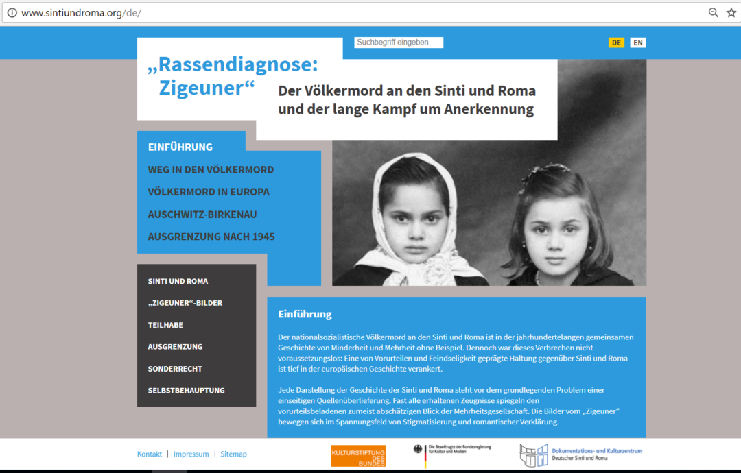 Screenshot der Website sintiundroma.org