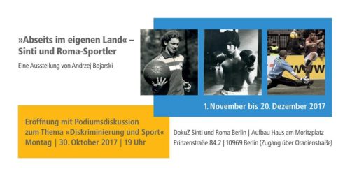 Flyer der Ausstellung "Abseits im eigenen Land – Sinti und Roma-Sportler"