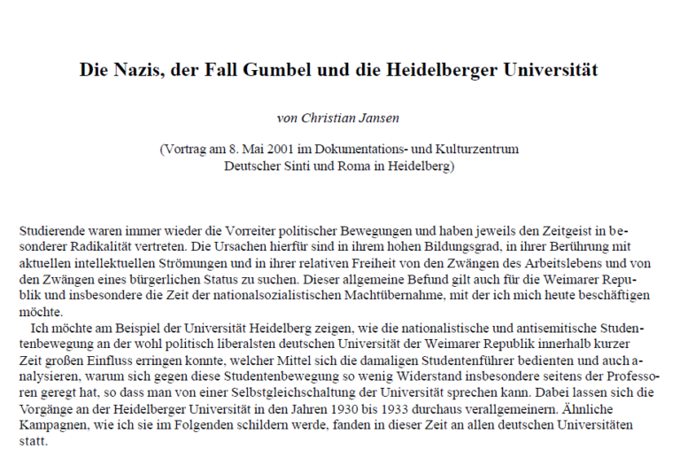 „Die Nazis, der Fall Gumbel und die Heidelberger Universität“