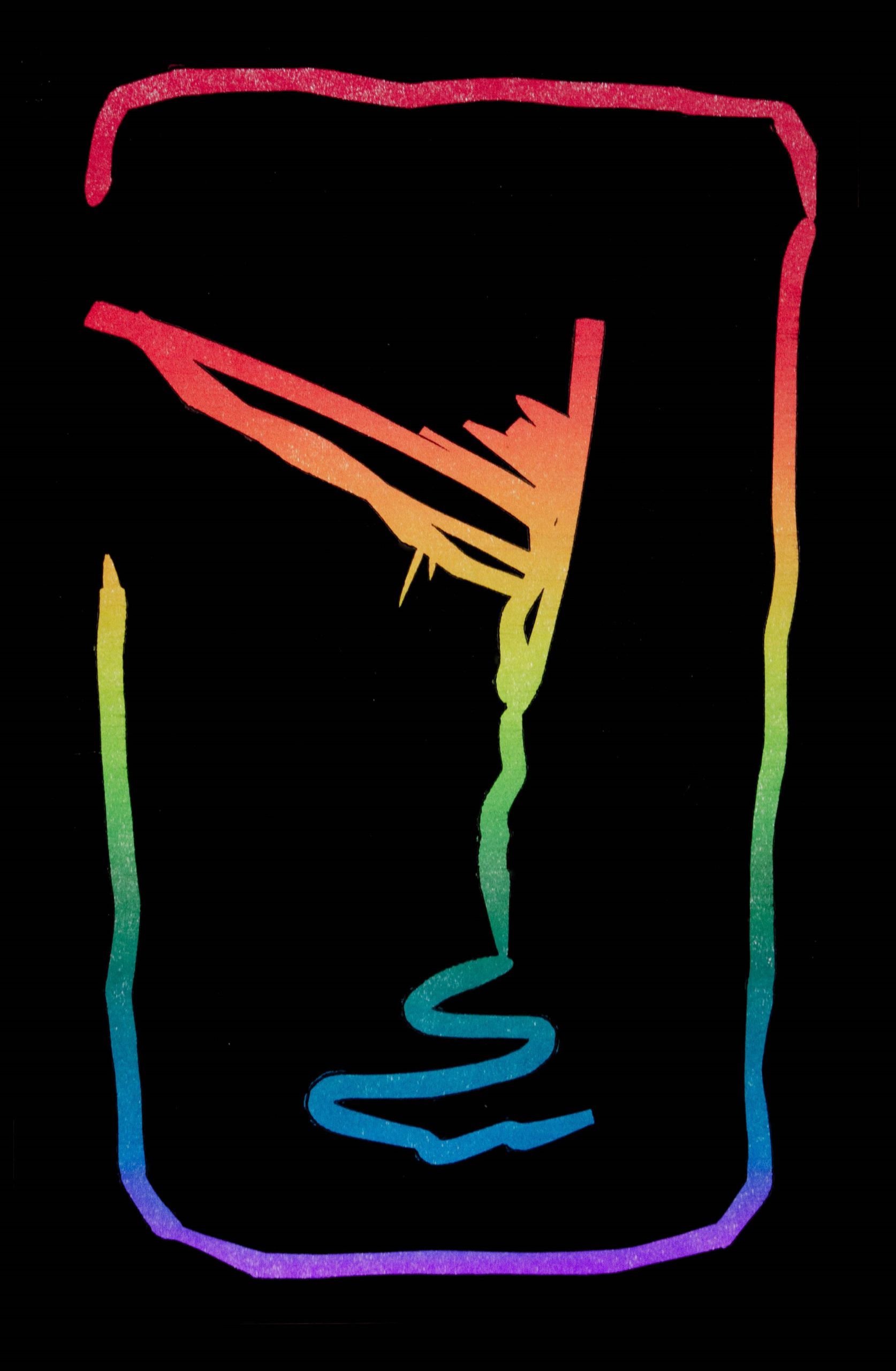 A logo. It consists of a stylized colorful figure with wings against a black background.